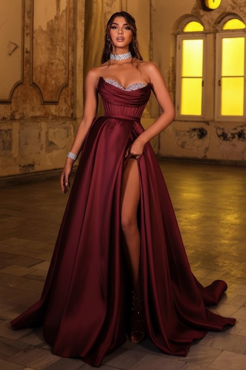 Schöne Abendkleider Lang Braun | Günstig Abiballkleider Schlicht