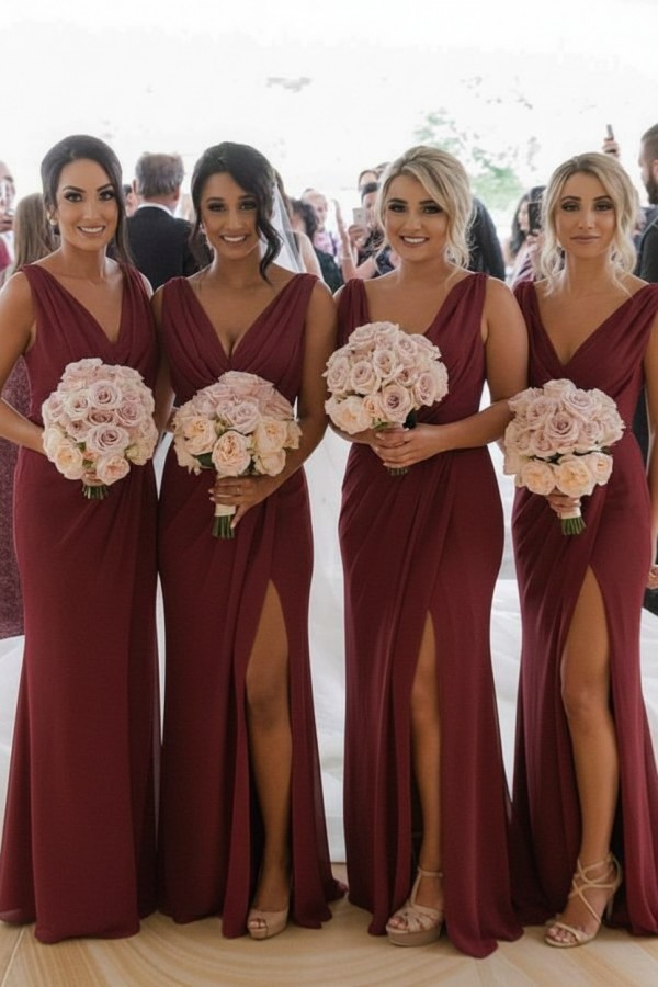 Elegante Brautjungfernkleider Lang Chiffon | Kleider für Brautjungfern