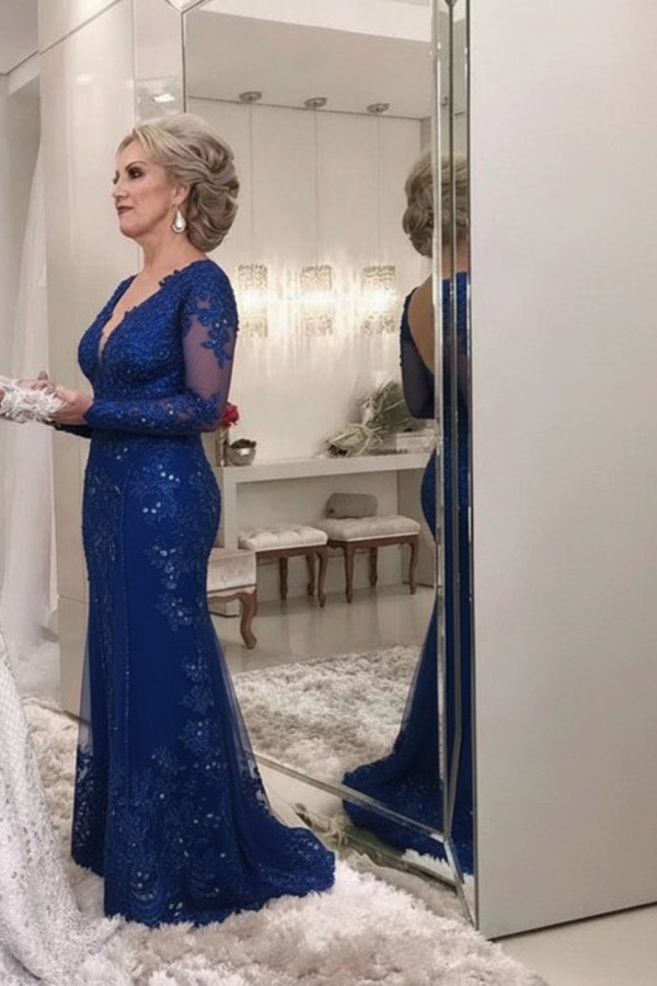 Golden Brautmutterkleider Spitze Mit Ärmel Günstig Abendkleider für Hochzeit Online