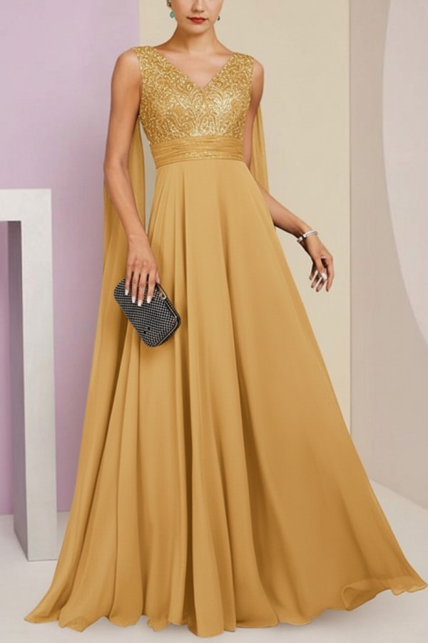 Brautmutterkleid Lang Blau Kleider für Brautmutter mit Ärmel