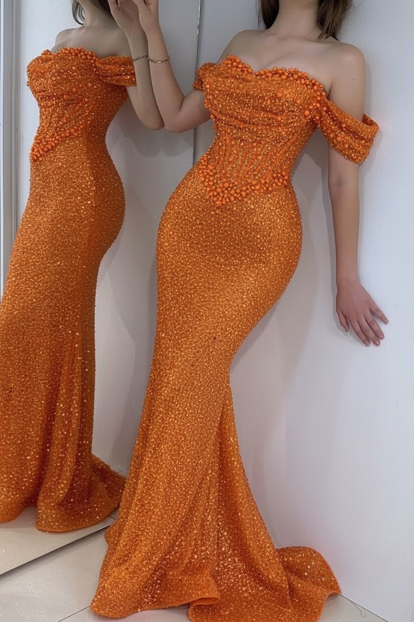 Champagner Abendkleider Lang Glitzer | Abiballkleider Ballkleider Meerjungfrau