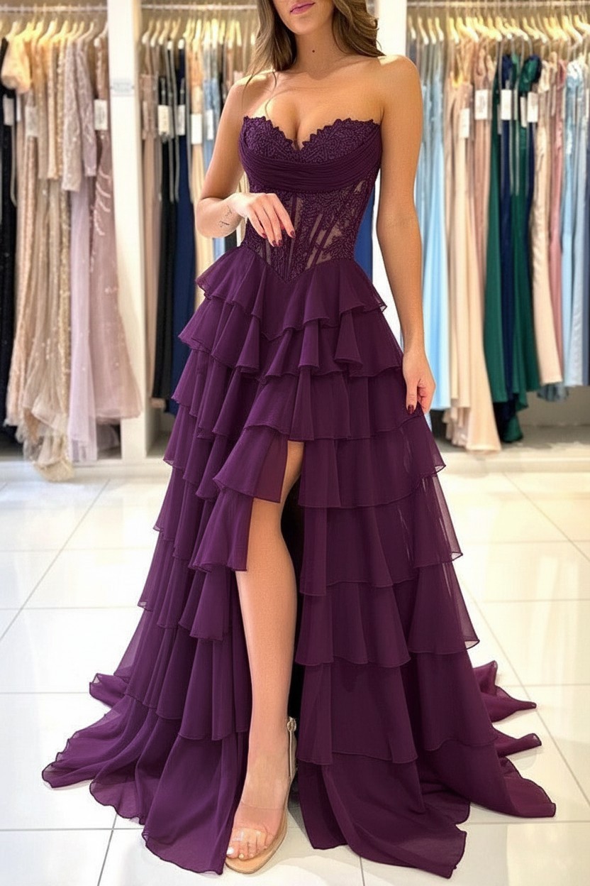 Elegante Abendkleider Lang Blau Ballkleider Mit Spitze