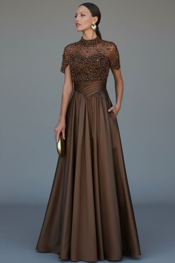 Dunkel Grüne Abendkleider Lang Glitzer Ballkleider mit Ärmel