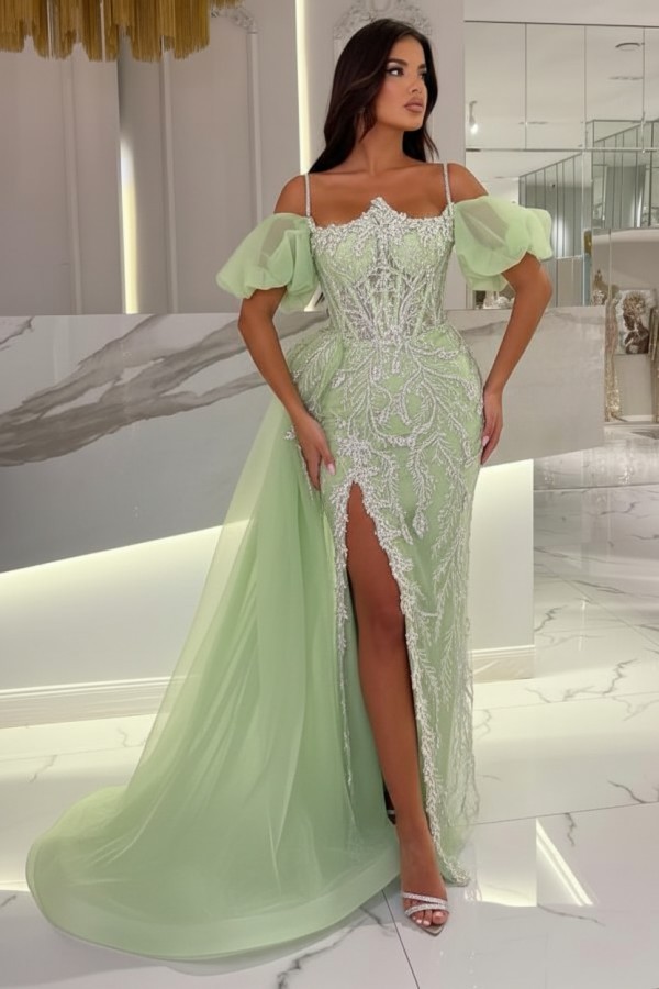 Himmel Blaue Abendkleider Lang Glitzer | Abiballkleider mit Spitze