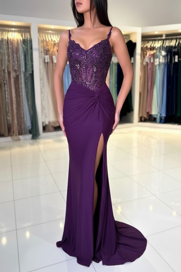 Wunderschöne Abendkleider Weinrot | Abiballkleider Lang Glitzer