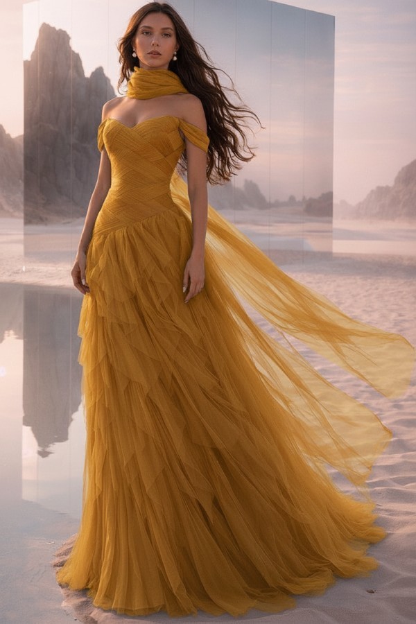  Tintenblau Abendkleider Lang Tüll Ballkleider Abiballkleider Online