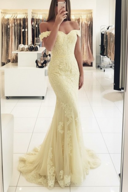 Rot Lange Abendkleider Spitze Perlen Schulterfrei Meerjungfrau Abibllkleider Partykleider BA3809