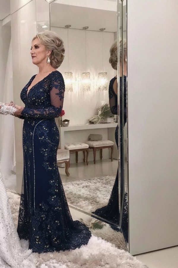 Golden Brautmutterkleider Spitze Mit Ärmel Günstig Abendkleider für Hochzeit Online