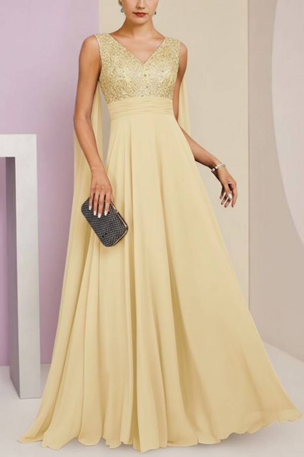 Brautmutterkleid Lang Blau Kleider für Brautmutter mit Ärmel