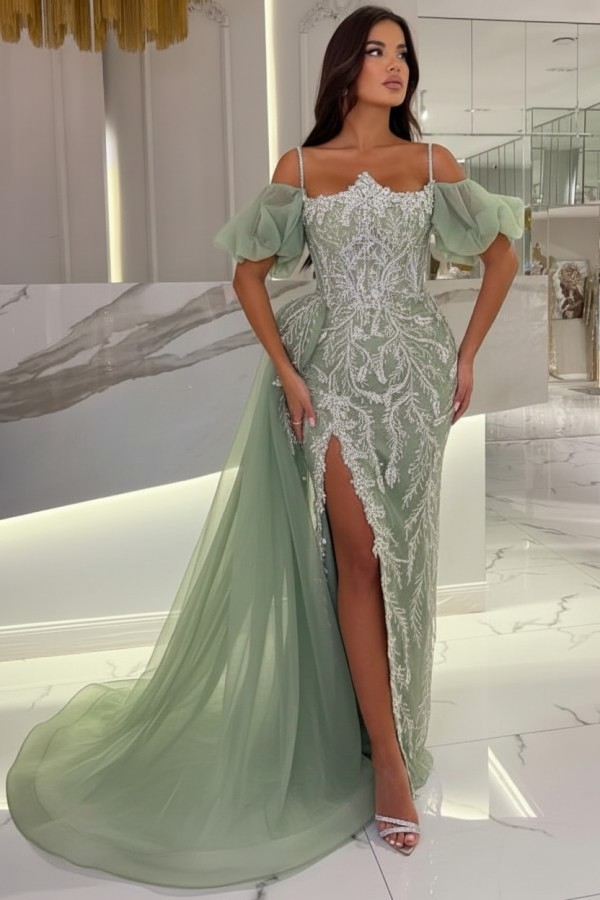 Himmel Blaue Abendkleider Lang Glitzer | Abiballkleider mit Spitze