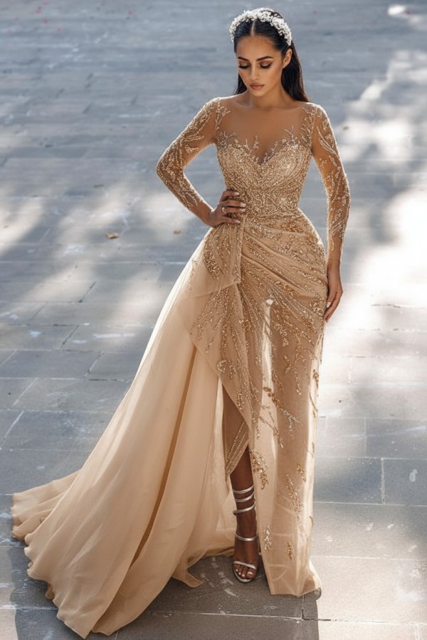 Blaues Abendkleid Lang Glitzer | Abiballkleider Spitze Mit Ärmel