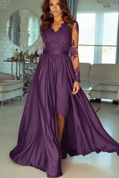 Champagne Abendkleider Lang Mit Ärmel Spitze Abendmoden Günstig