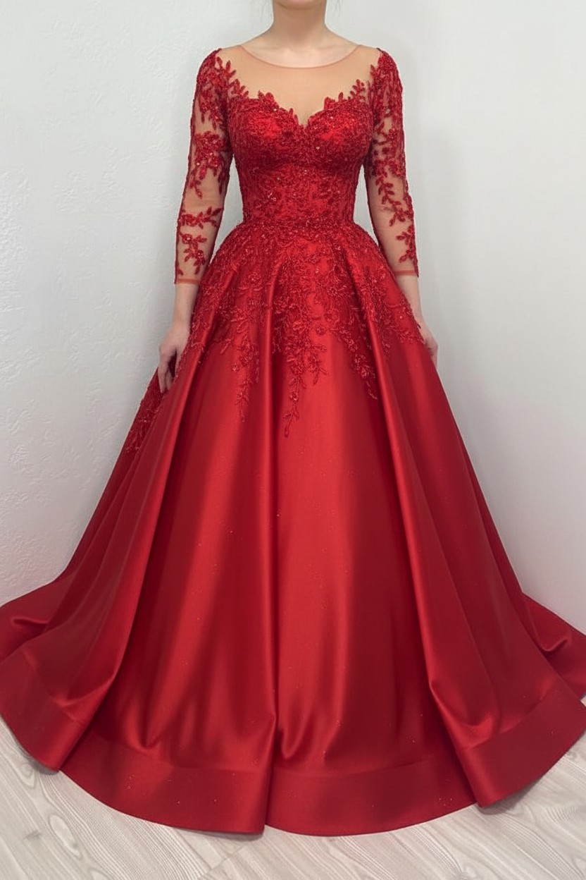 Elegante Brautkleider Schwarz | Satin Hochzeitskleider mit Ärmel