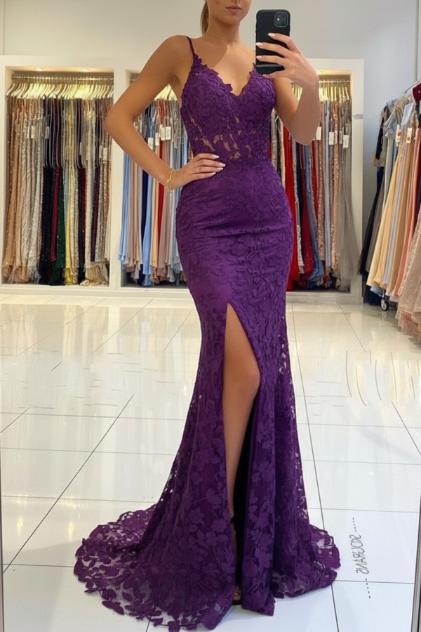 Elegante Abendkleider Blau | Spitze Abiballkleider Meerjungfrau