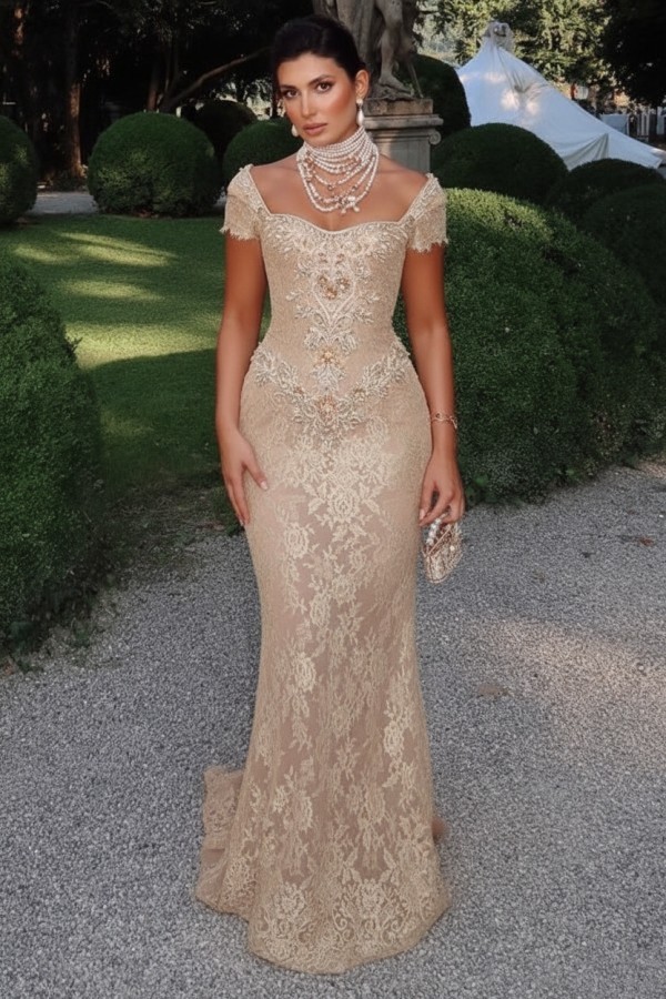 Designer Abendkleider Lang Spitze Ballkleider mit Glitzer