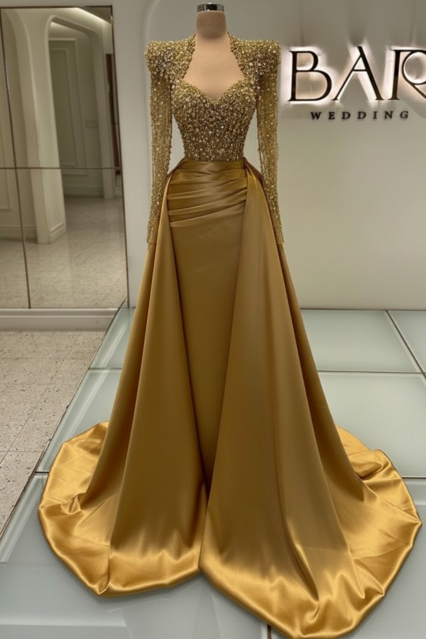 Luxus Abendkleider Lang Weis | Glitzer Abiballkleider Mit armel | Babyonlinedress.de