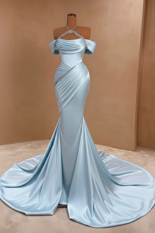 Silber Abendkleider Lang Meerjungfrau Stil Abiballkleider Ballkleid Mit Glitzer