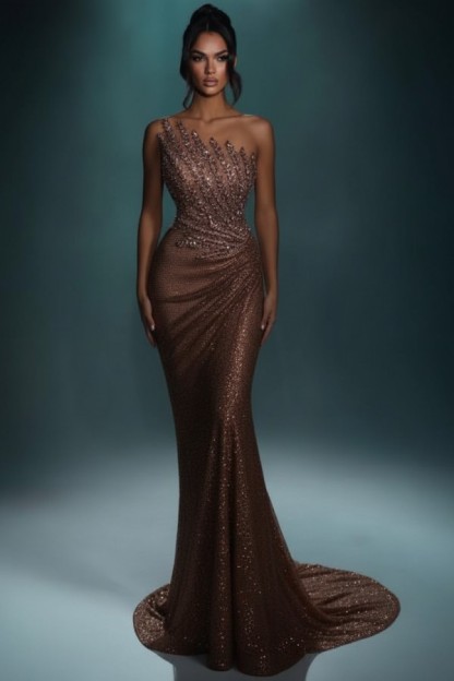 Festliche Abendkleider Lang Brau Abiballkleider Ballkleider Glitzer