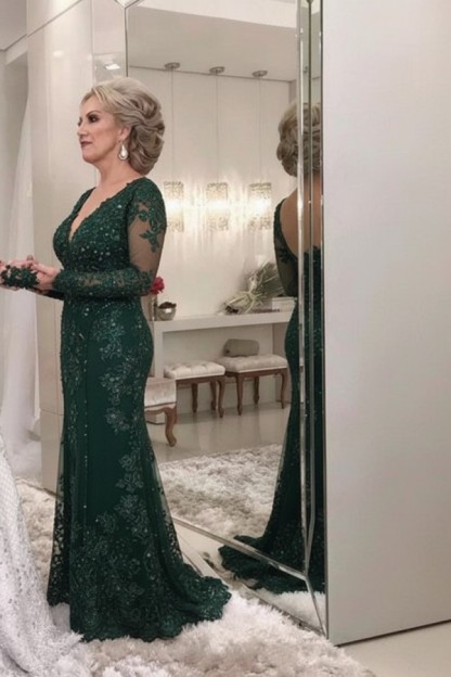 Golden Brautmutterkleider Spitze Mit Ärmel Günstig Abendkleider für Hochzeit Online