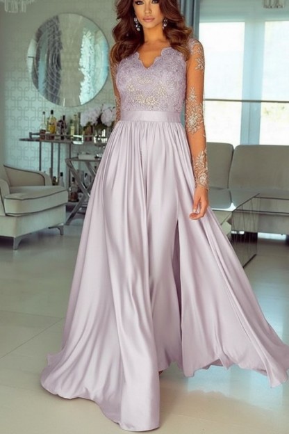 Champagne Abendkleider Lang Mit Ärmel Spitze Abendmoden Günstig