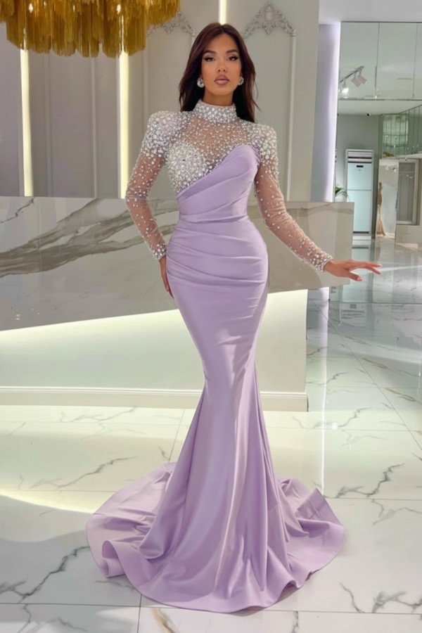Schöne Abendkleider Lang Rosa | Abiballkleider Glitzer mit Ärmel