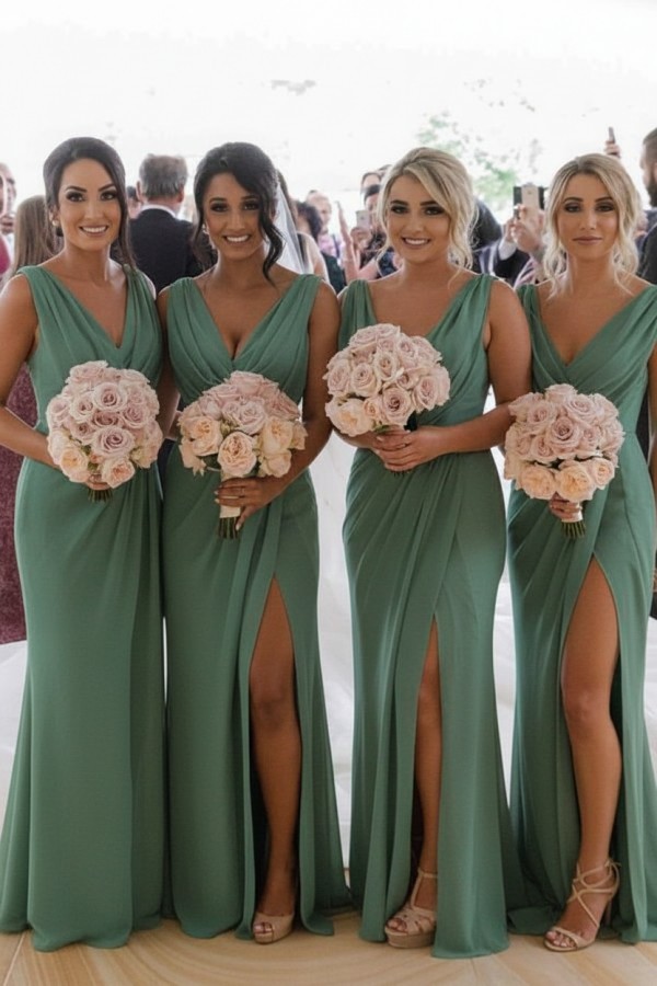 Elegante Brautjungfernkleider Lang Chiffon | Kleider für Brautjungfern