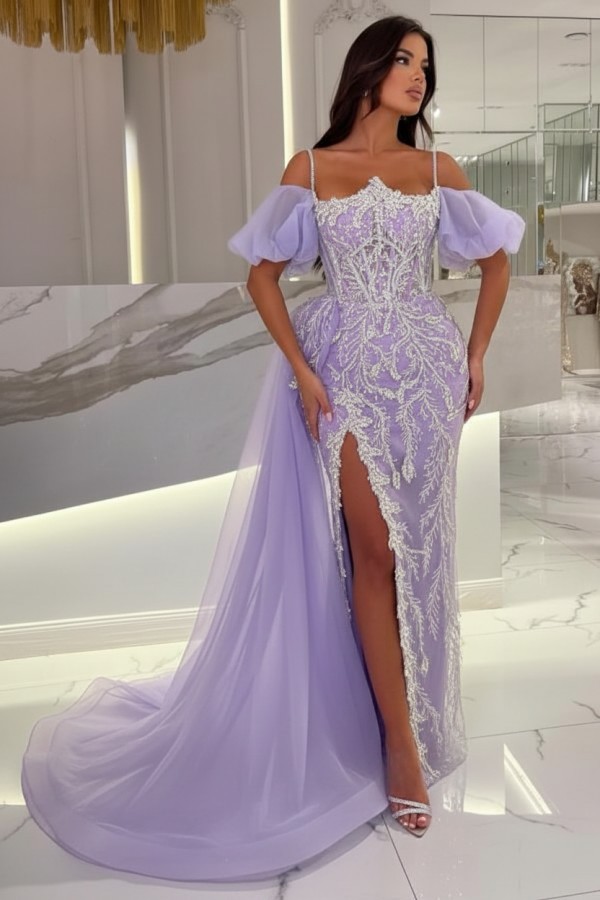 Himmel Blaue Abendkleider Lang Glitzer | Abiballkleider mit Spitze