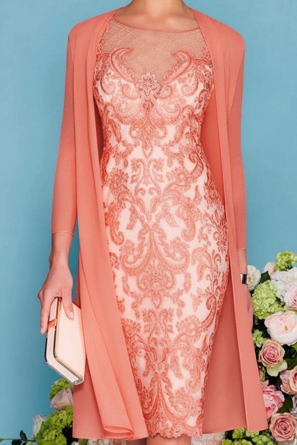 Rosa Brautmutterkleider Spitze | Kleider für Brautmutter mit Jacket