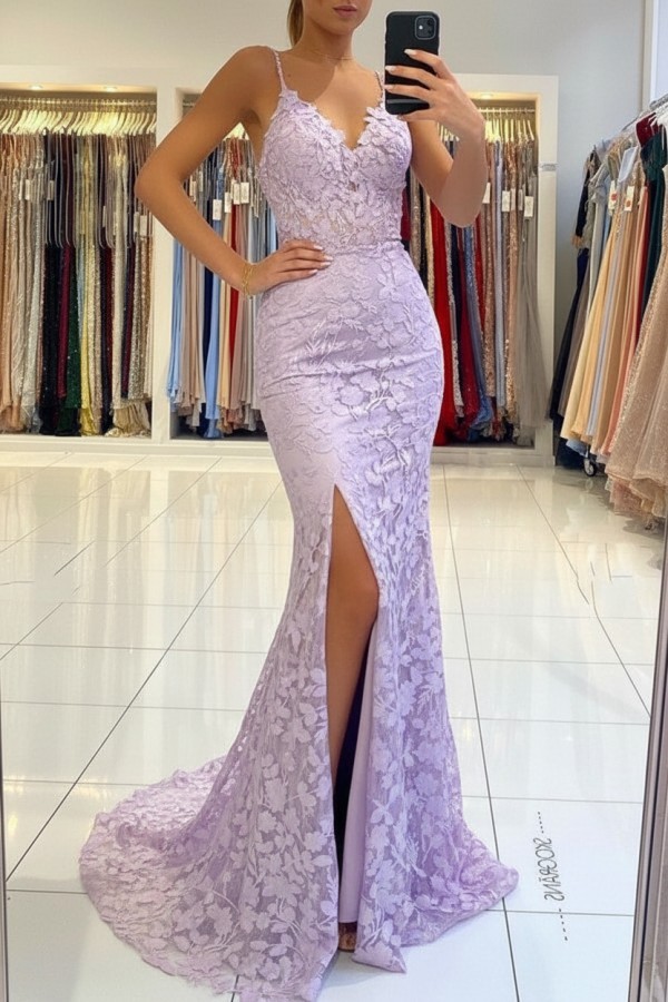 Elegante Abendkleider Blau | Spitze Abiballkleider Meerjungfrau