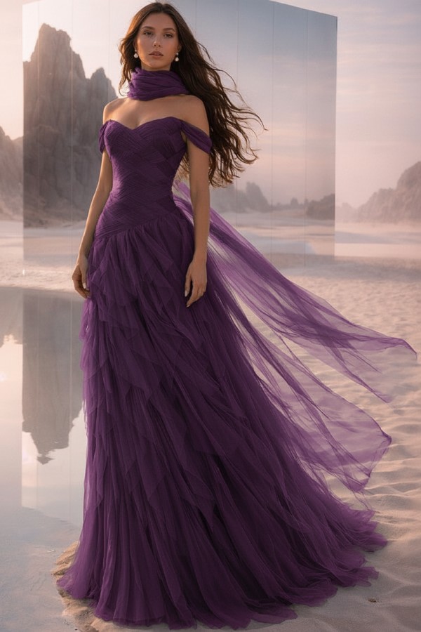  Tintenblau Abendkleider Lang Tüll Ballkleider Abiballkleider Online