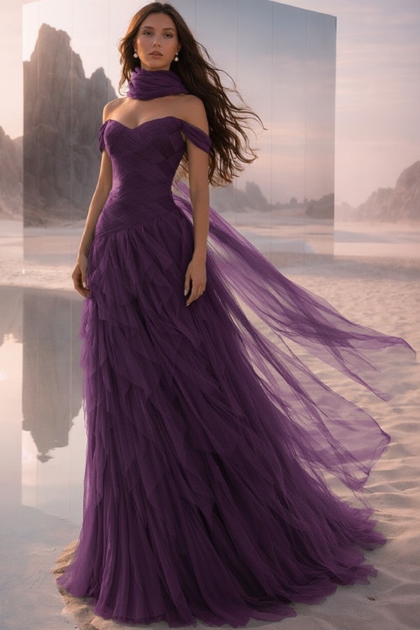  Tintenblau Abendkleider Lang Tüll Ballkleider Abiballkleider Online