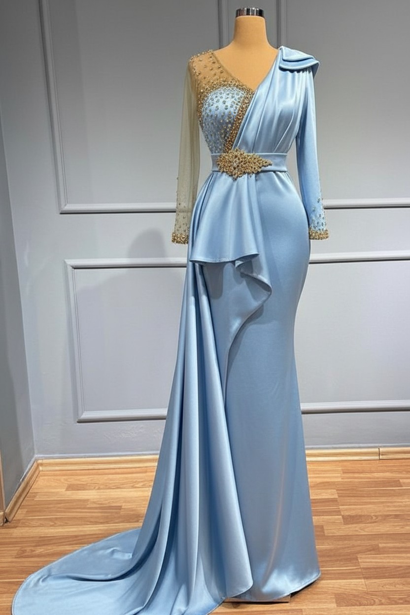 Olive Grün Abendkleider Lang Glitzer | Abiballkleider mit Ärmel