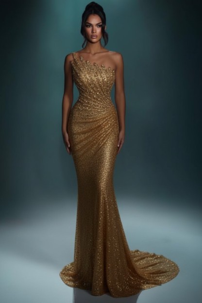 Festliche Abendkleider Lang Brau Abiballkleider Ballkleider Glitzer