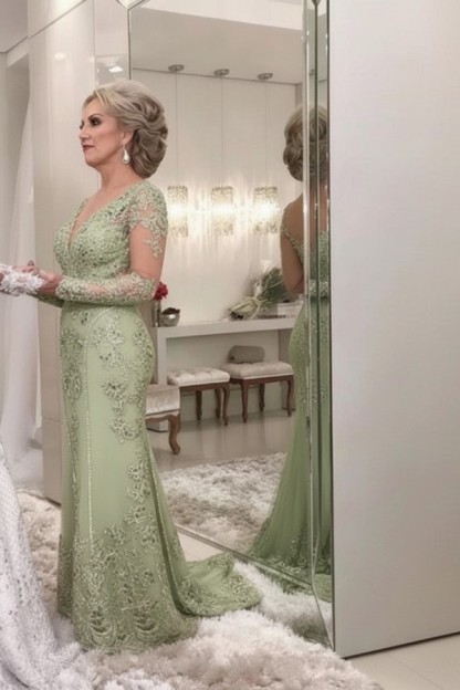 Golden Brautmutterkleider Spitze Mit Ärmel Günstig Abendkleider für Hochzeit Online