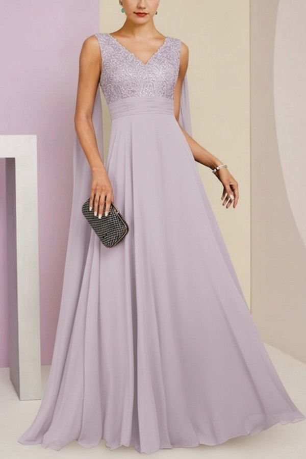 Brautmutterkleid Lang Blau Kleider für Brautmutter mit Ärmel