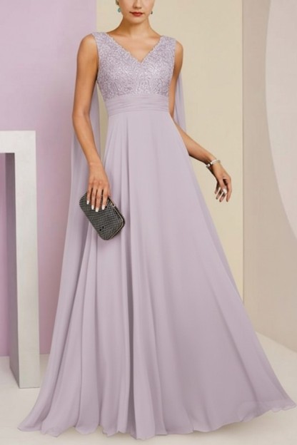 Brautmutterkleid Lang Blau Kleider für Brautmutter mit Ärmel