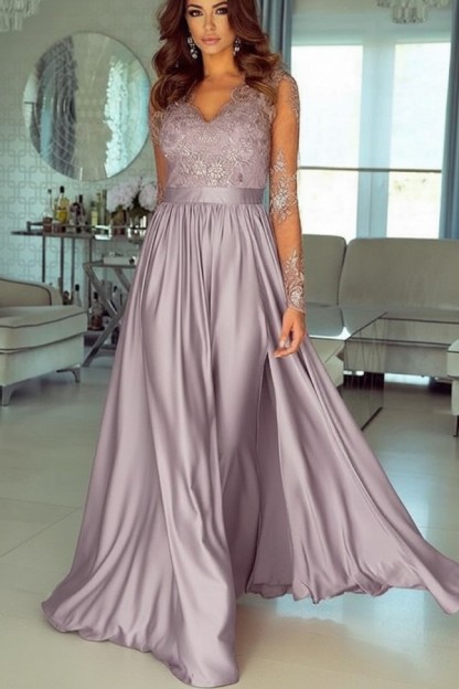 Champagne Abendkleider Lang Mit Ärmel Spitze Abendmoden Günstig