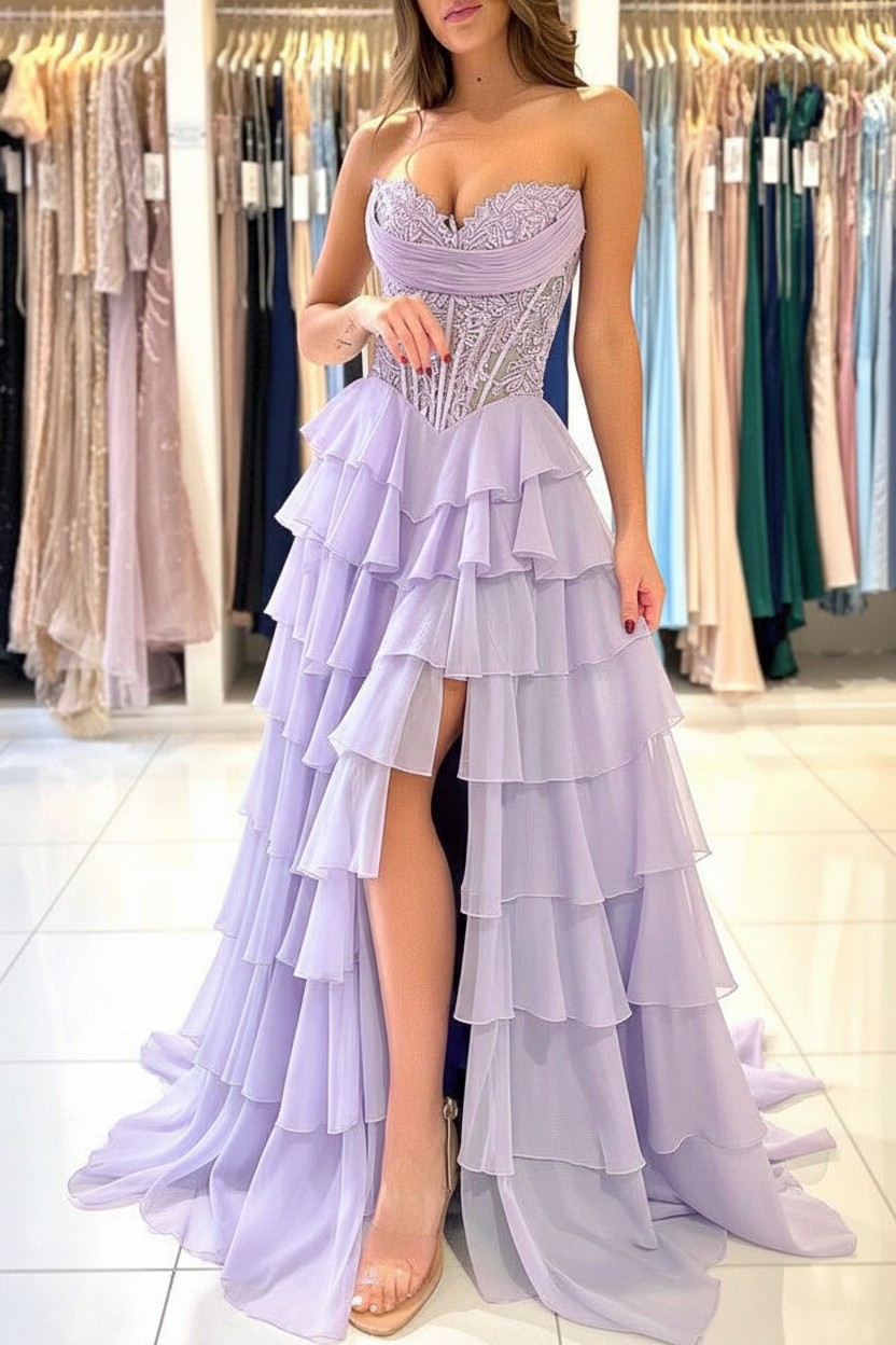 Elegante Abendkleider Lang Blau Ballkleider Mit Spitze