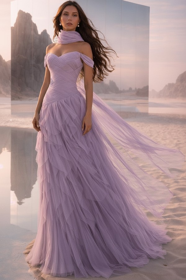  Tintenblau Abendkleider Lang Tüll Ballkleider Abiballkleider Online