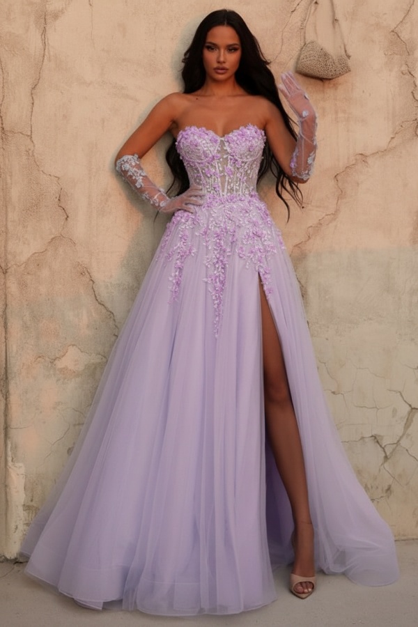 Himmel Blaues Abendkleid Lang Spitze Ballkleid Abendmoden Online