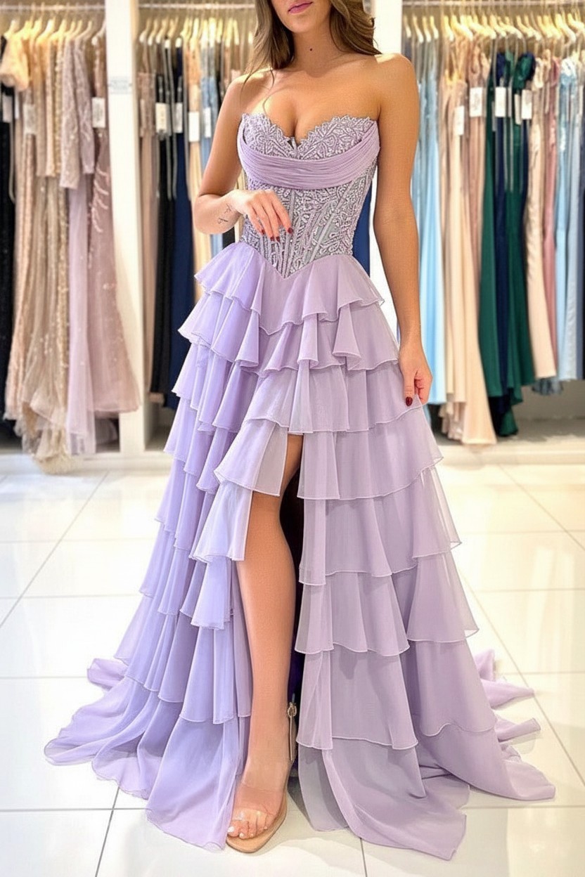 Elegante Abendkleider Lang Blau Ballkleider Mit Spitze