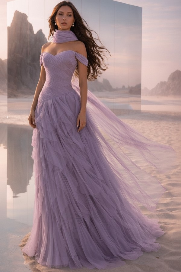  Tintenblau Abendkleider Lang Tüll Ballkleider Abiballkleider Online