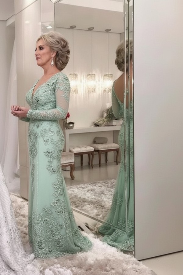 Golden Brautmutterkleider Spitze Mit Ärmel Günstig Abendkleider für Hochzeit Online