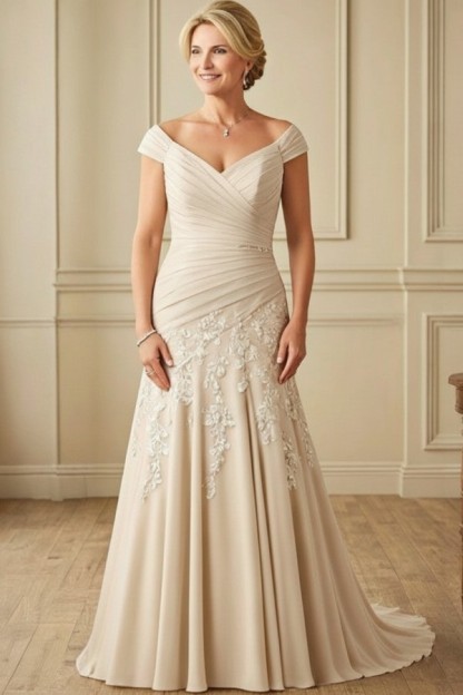 Champagne Brautmutterkleider Lang Günstig Kleider für Brautmutter