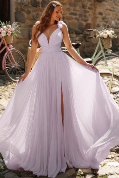 Gelb Abendkleider Lang Schlicht Chiffon Ballkleider Günstig