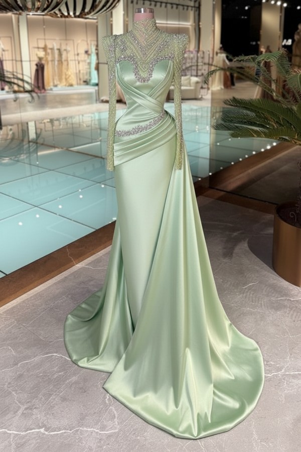 Schöne Abendkleider Lang Glitzer Lila Ballkleider mit Ärmel