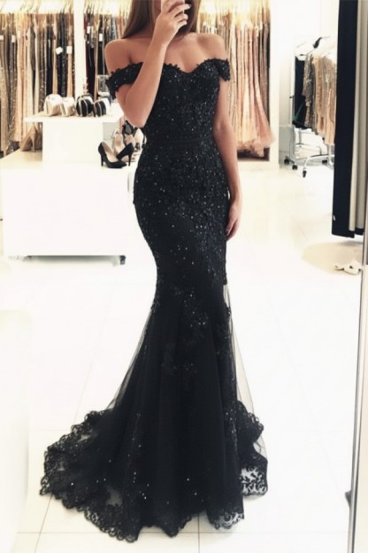 Rot Lange Abendkleider Spitze Perlen Schulterfrei Meerjungfrau Abibllkleider Partykleider BA3809