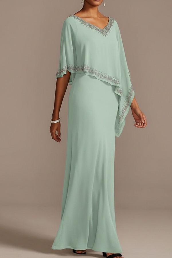 Grau Brautmutterkleider Lang Chiffon | Kleider für Brautmutter mit Stola