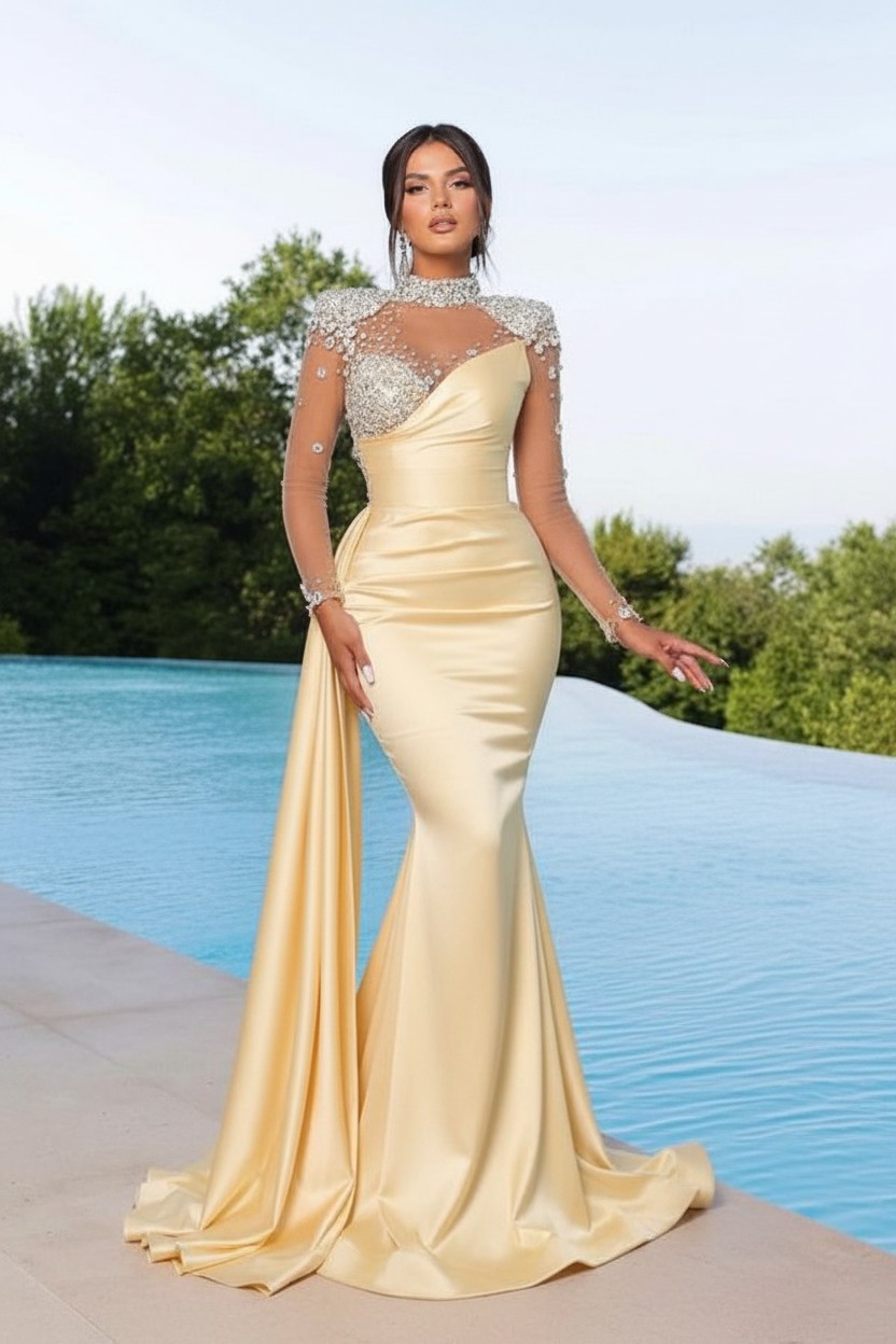 Designer Abendkleider Lang Grün | Abiballkleider mit Ärmel