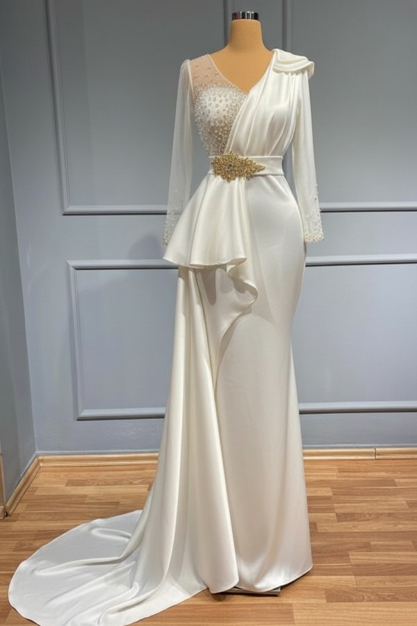 Olive Grün Abendkleider Lang Glitzer | Abiballkleider mit Ärmel